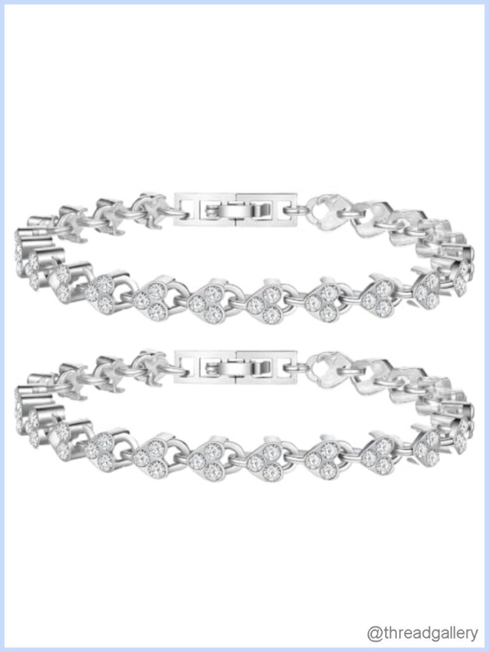 2-Pack Silver Tone Tennis Bracelets for Women Rhinestone Sparkling Chain